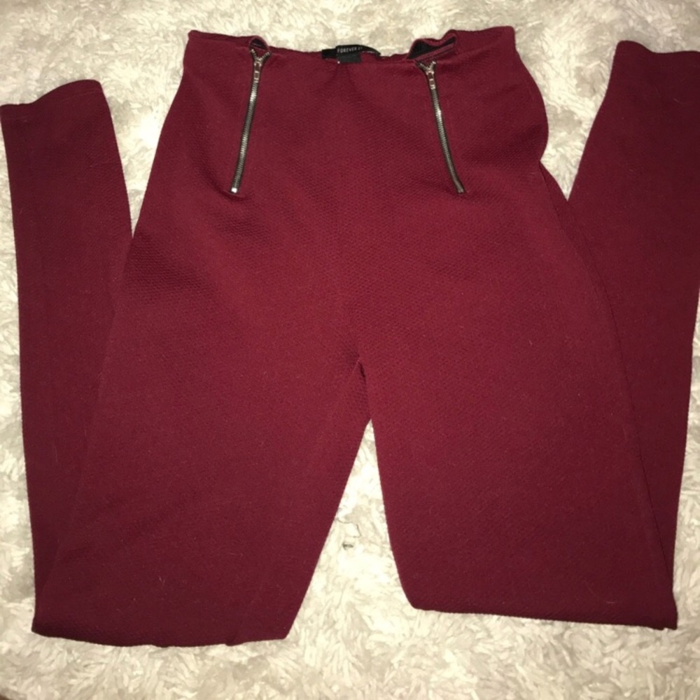 Maroon double zipper high waist pants